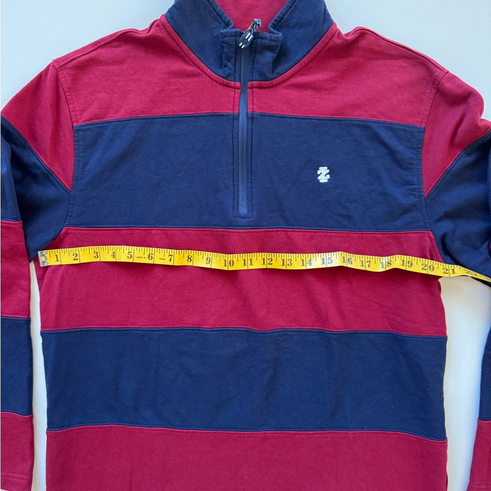 Izod Men's Red and Blue Striped Quarter Zip Sweater - Picture 4 of 5